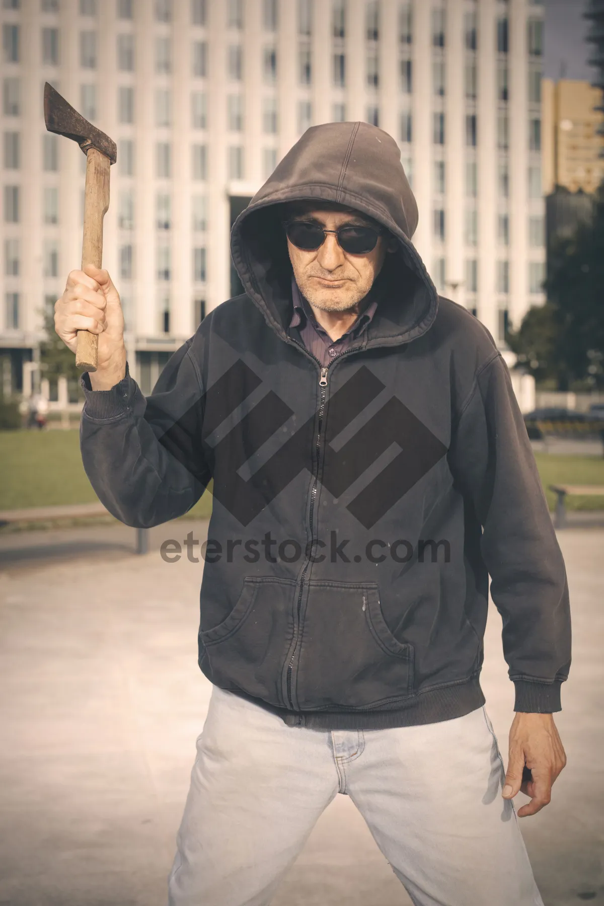 Picture of Man wearing ski mask and protective jacket portrait.