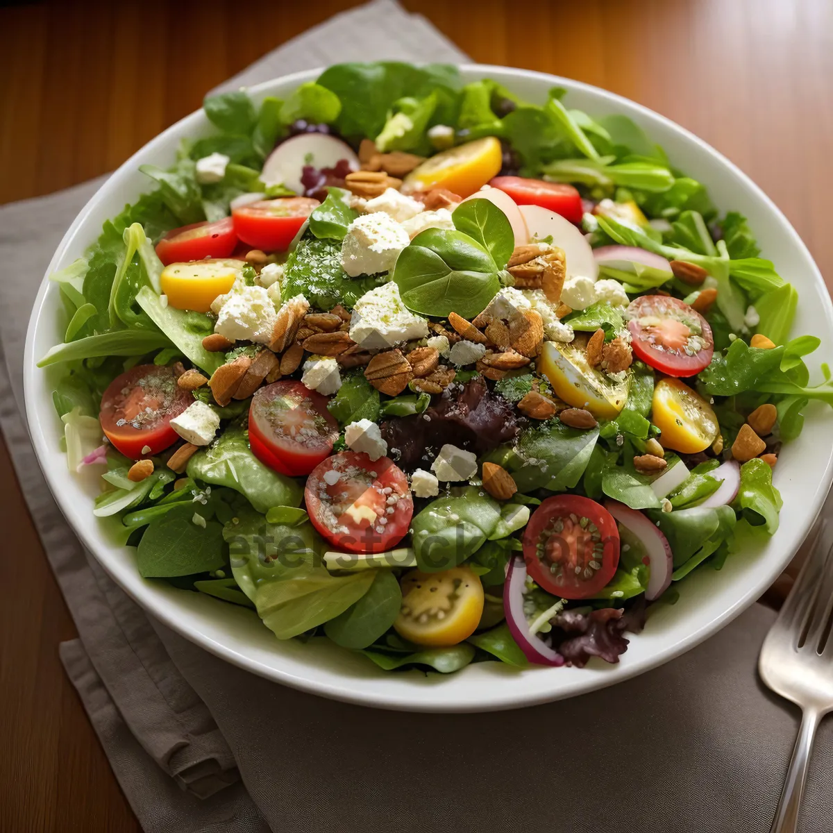 Picture of Healthy Vegetarian Salad with Fresh Vegetables and Olive Dressing