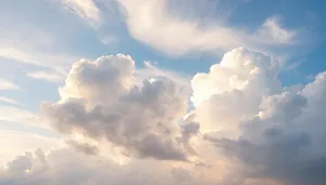 Bright summer sky with fluffy clouds.