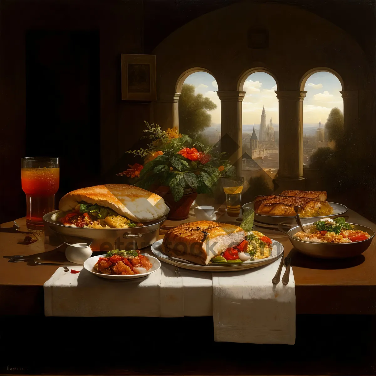 Picture of Delicious Gourmet Dinner on Elegant Restaurant Table