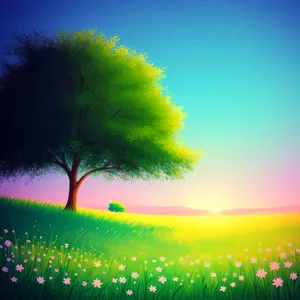 Sunlit Meadow Surrounded by Colorful Wildflowers