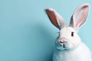 Fluffy bunny with cute ears in grass.