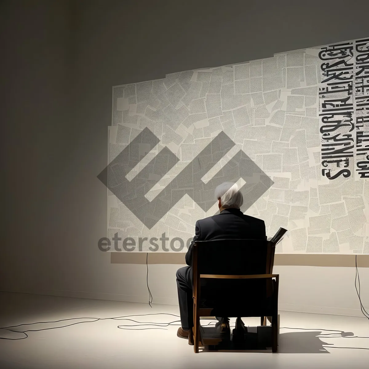 Picture of Man playing grand piano in wooden chair