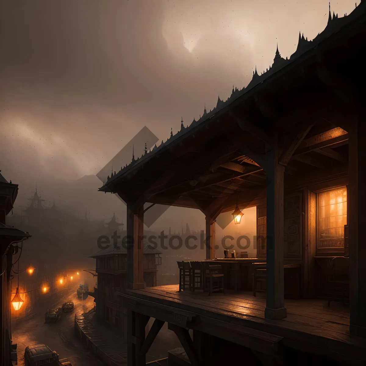 Picture of Stunning Nighttime Temple Structure with Rooftop View