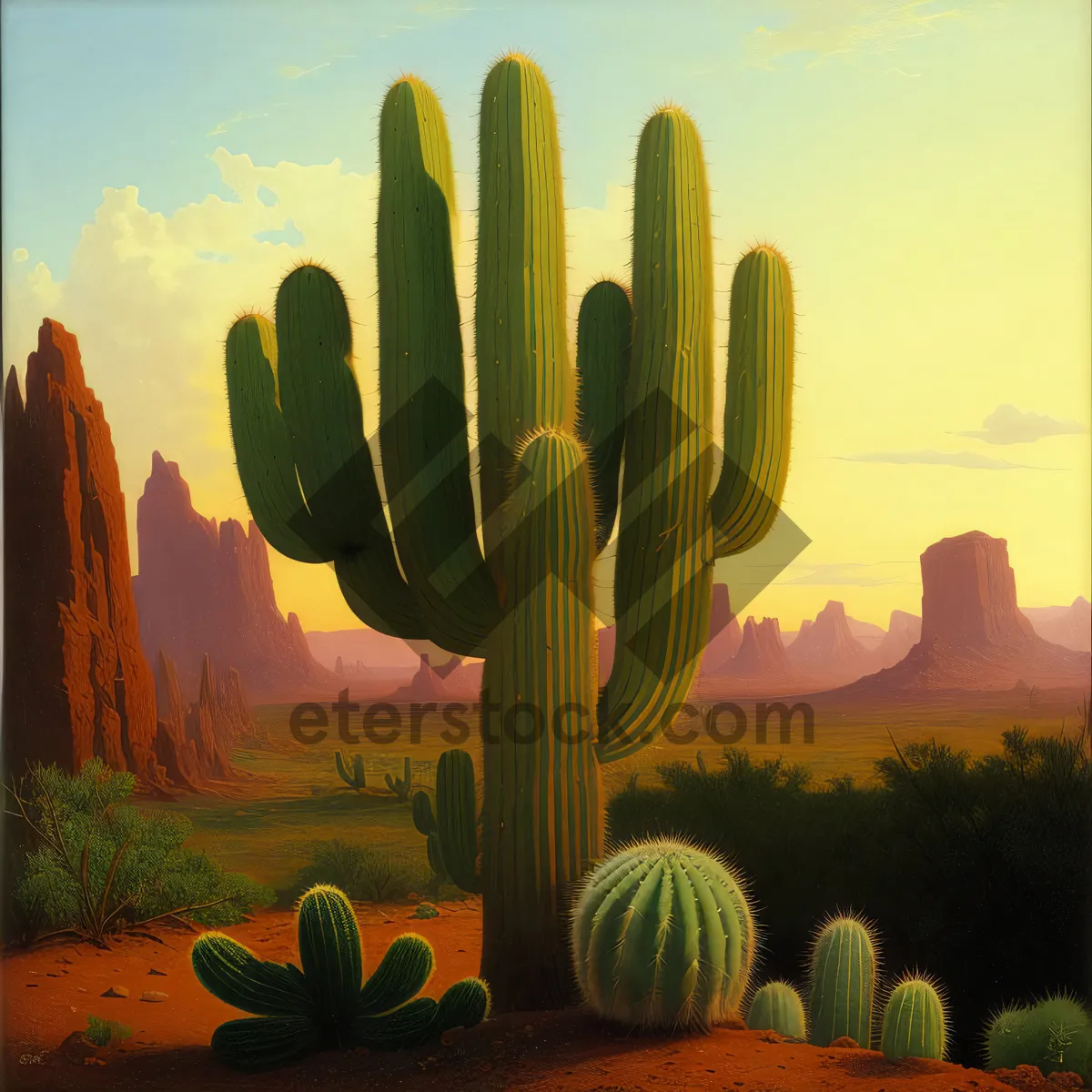 Picture of Saguaro Sunset: Majestic Desert Landscape with Cactus