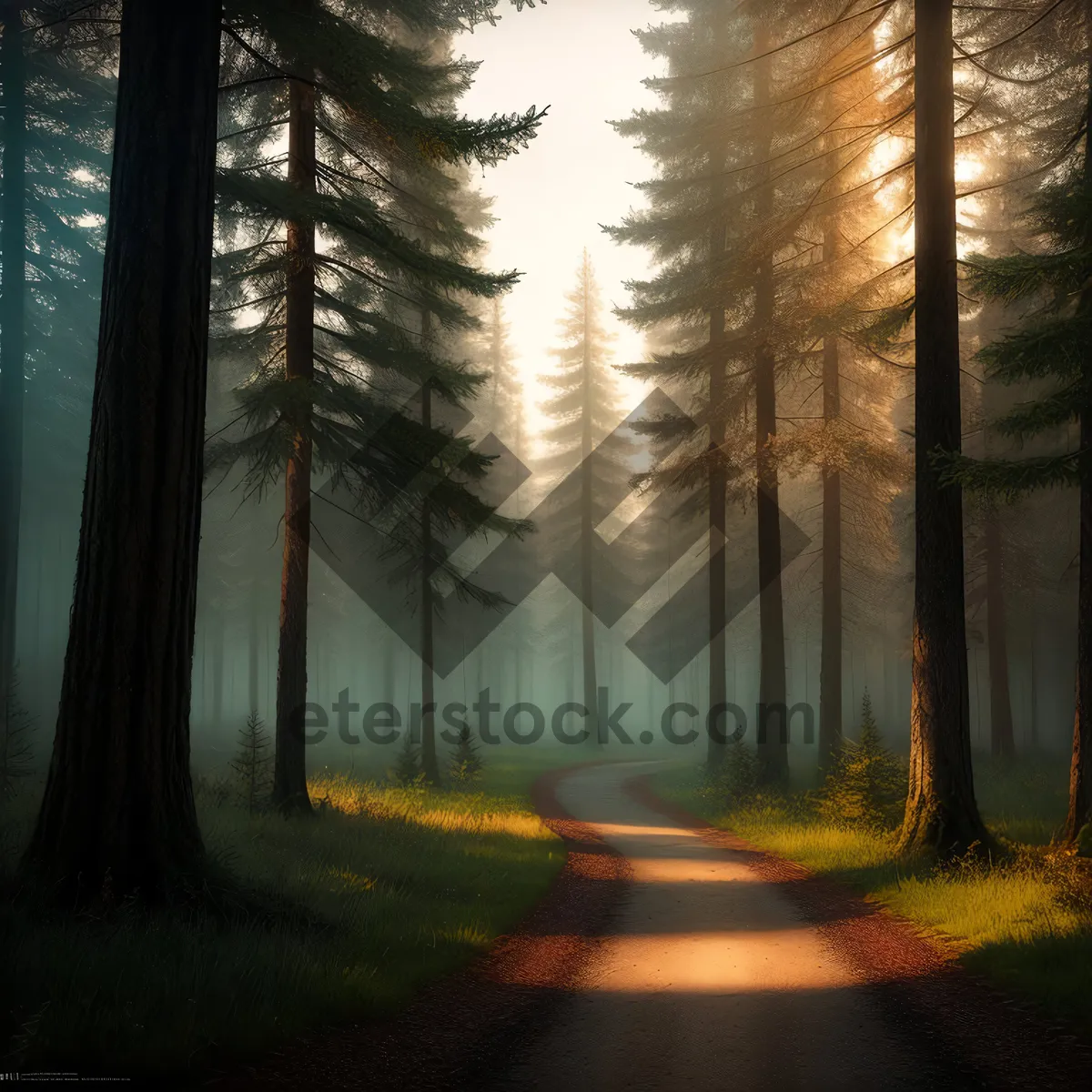 Picture of Misty Morning Sun rays Enhancing Scenic Woodland