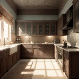 Modern Kitchen Interior with Luxury Wood Furniture