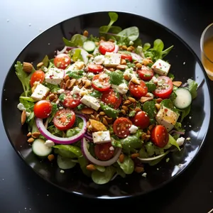 Delicious Gourmet Salad with Fresh Vegetables and Cheese