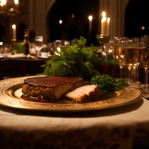 Delicious gourmet dinner on elegant dining table