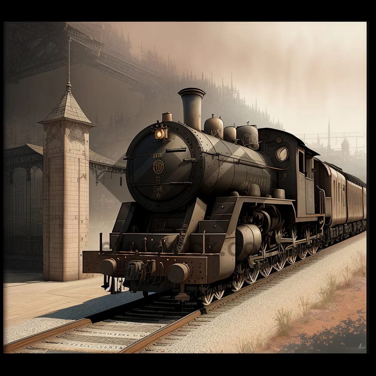 Picture of Vintage Steam Locomotive on Railroad Tracks