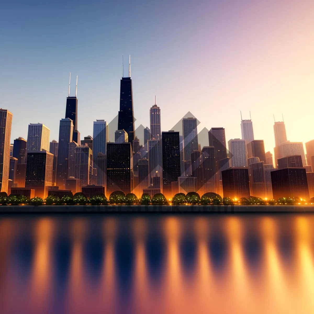 Picture of Cityscape Reflection at Dusk: Urban Nighttime Skyline