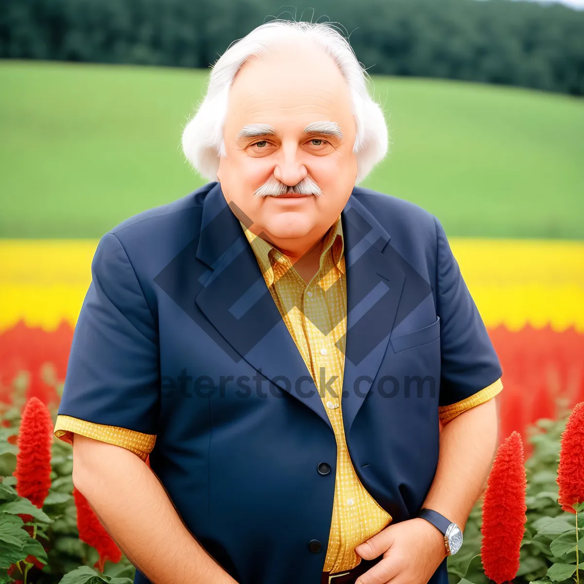 Picture of Happy Senior Man Smiling in Outdoor Field