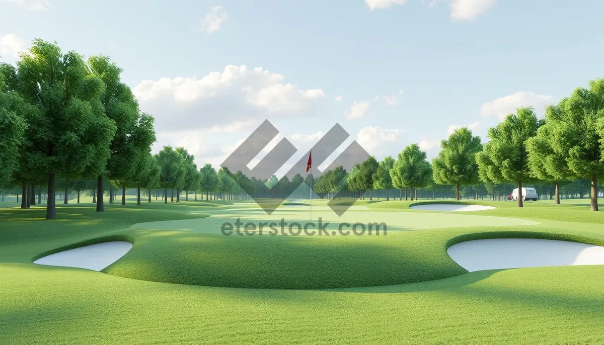 Picture of Golf course flag against a blue sky