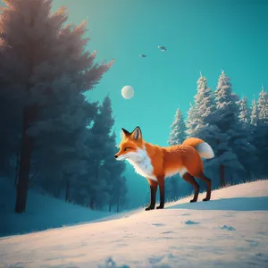 Majestic fox in snowy wilderness.