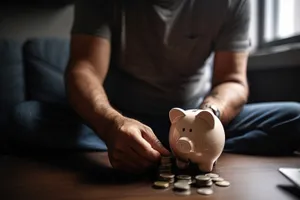 Container holding various money and currency coins