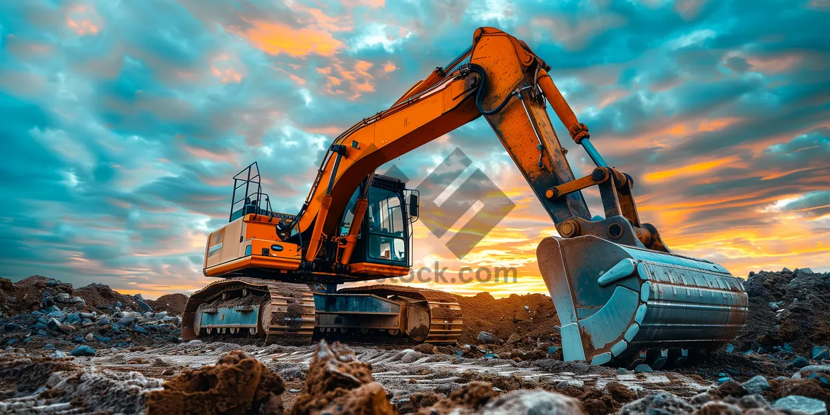 Picture of Heavy duty excavator at work on construction site.