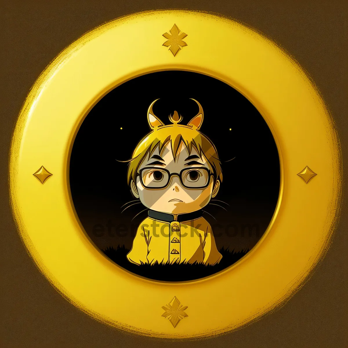 Picture of Shiny Gold Round Button Icon with Clock Design