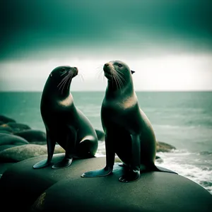 Arctic Sea Lion Playfully Splashes in Ocean Waters