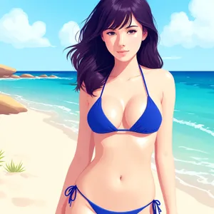 Beach Babe: Stunning brunette in sexy swimsuit