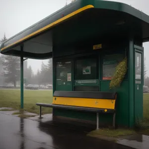 Telephone booth outside modern office building