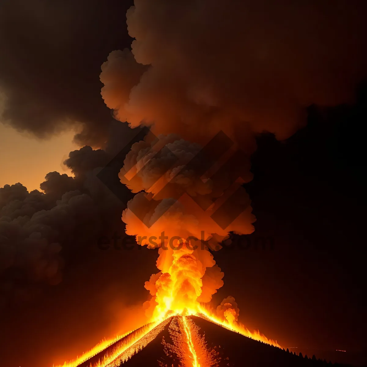 Picture of Fiery Volcanic Blaze: Burning Inferno On Mountain