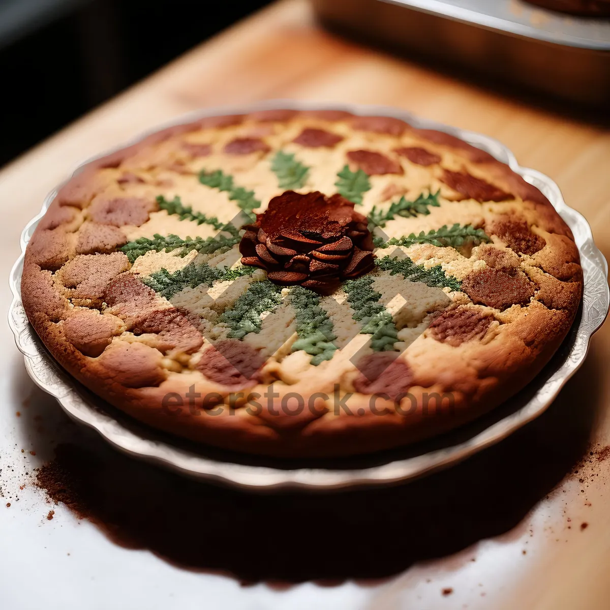 Picture of Cheese pizza with pepper and chocolate cake