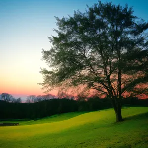 Serene Golfing Amidst Lush Countryside Landscape