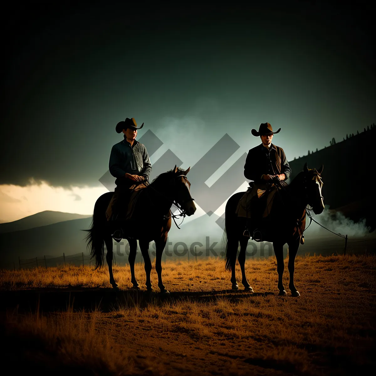 Picture of Silhouette of Cowboy on Beach at Sunset