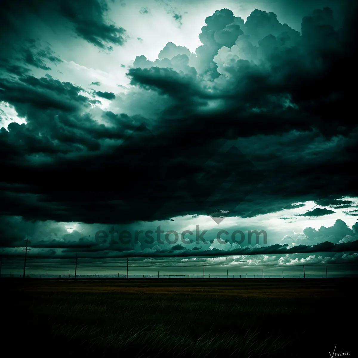 Picture of Starry Night Sky with Moon and Lightning