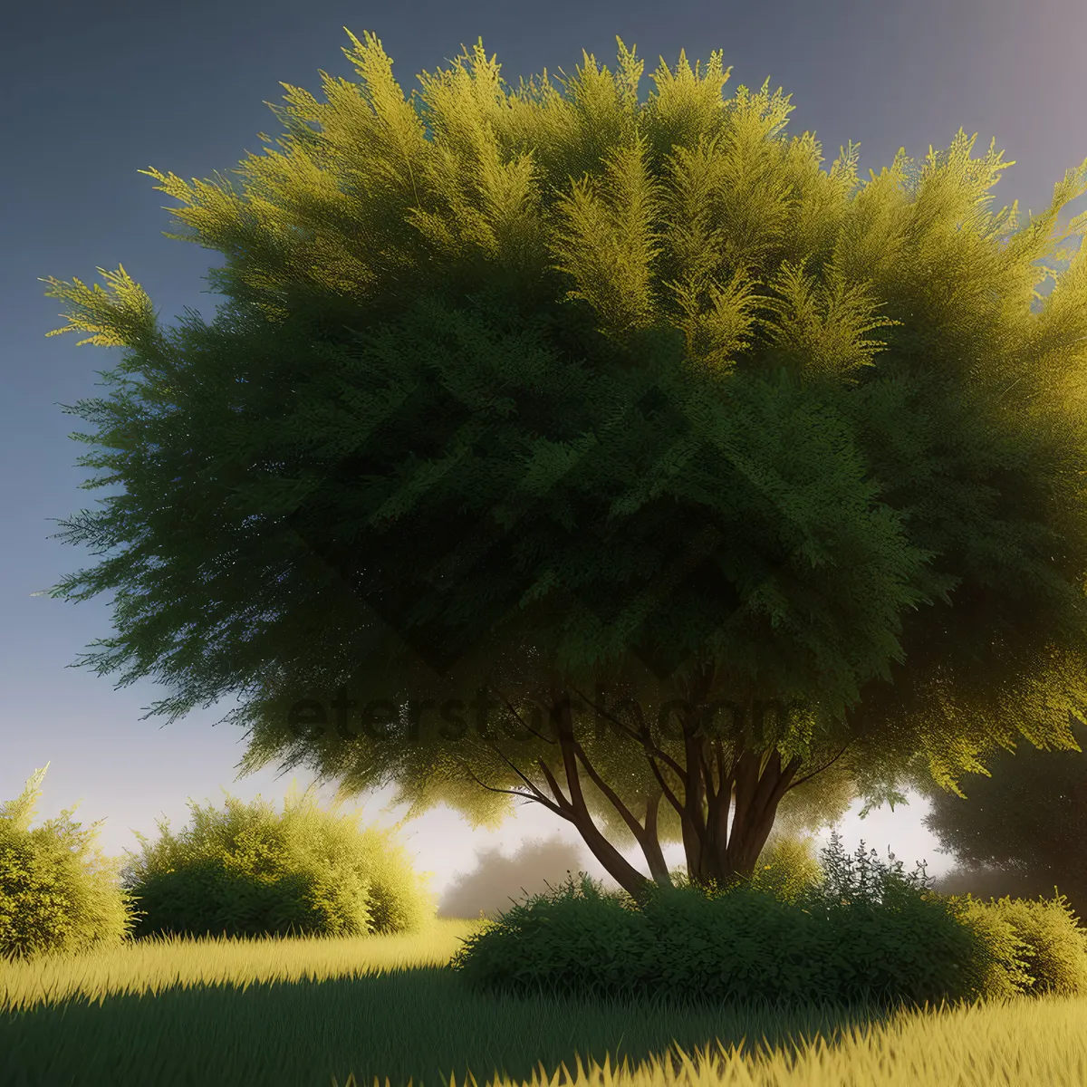 Picture of Autumnal Tree Amidst Sunlit Meadow