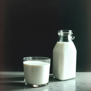 Healthy Milk in Glass Bottle with Medicine