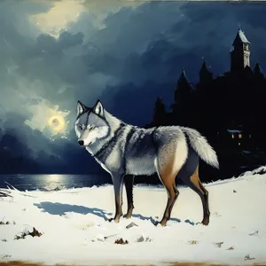 Winter Timber Wolf in Snowy Mountain Landscape