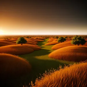 Golden Sunset Over Rural Meadow