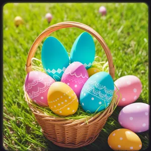 Easter Egg Basket with Colorful Candy Decorations