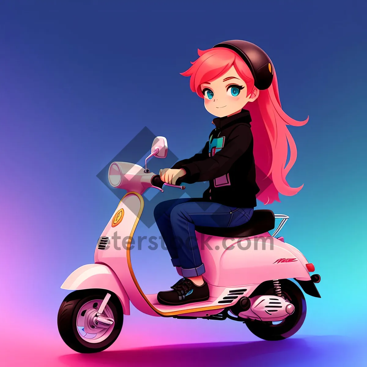 Picture of Motor Scooter in Silhouette with Cartoon Art