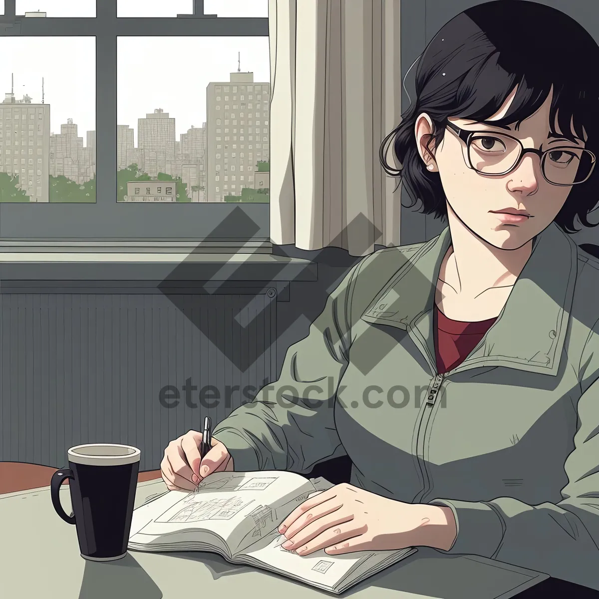 Picture of Smiling businesswoman working on laptop in office