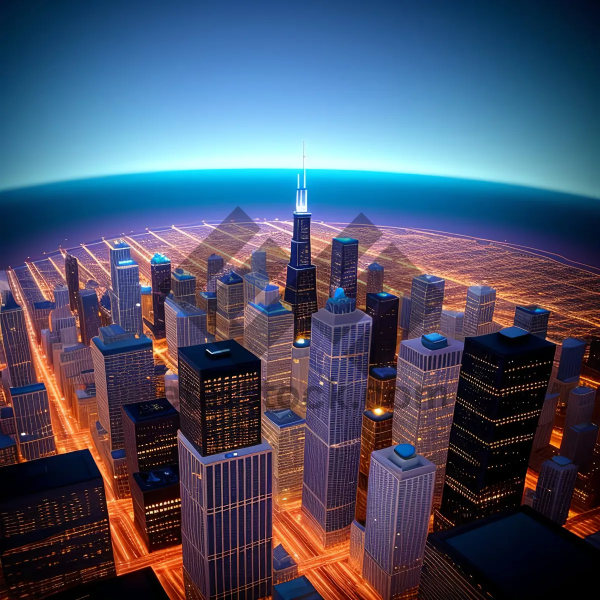 Picture of Nighttime Cityscape with Glowing Skyscrapers