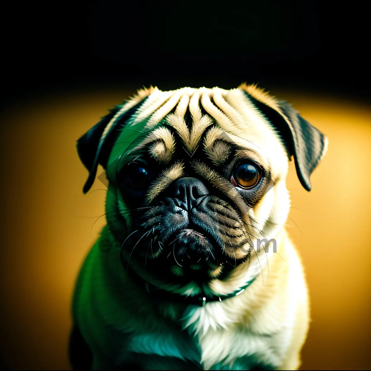 Picture of Adorable Wrinkled Pug Bull Portrait: Cute Purebred Canine Friend