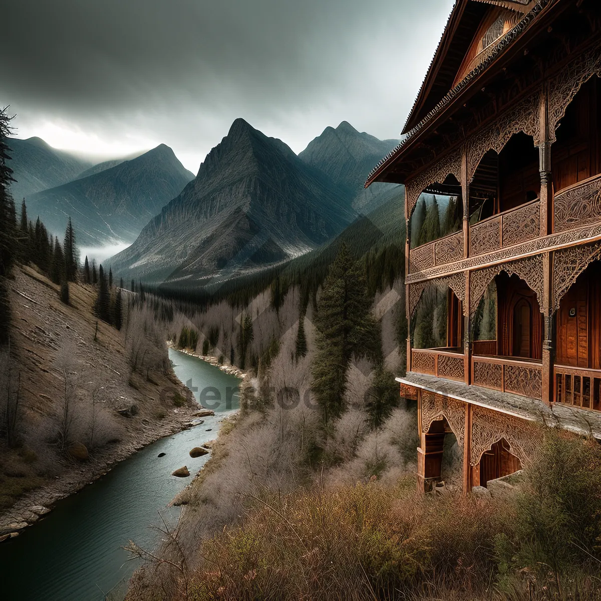 Picture of Majestic Mountain Castle overlooking Serene River