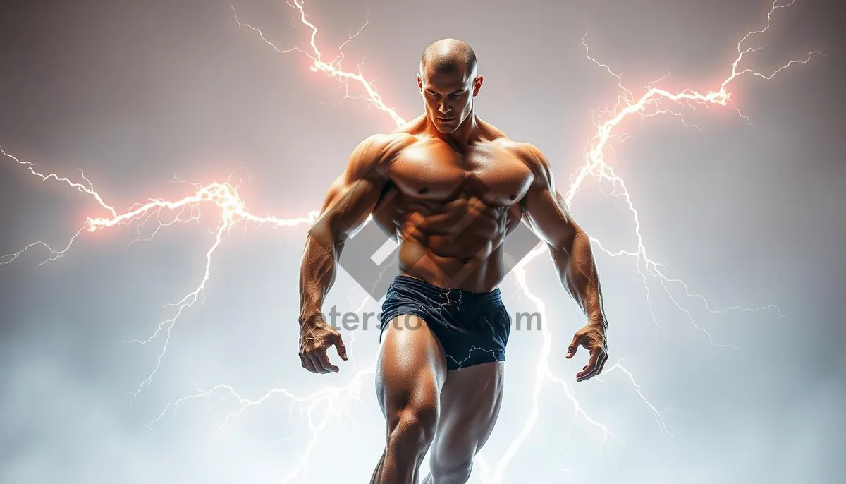 Picture of Muscular model posing in studio