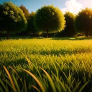 Serene Sunlit Countryside Horizon with Wheat Field