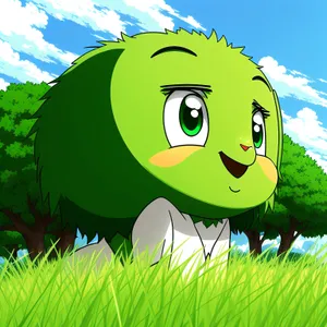 Colorful Cartoon Planet on Grass Background