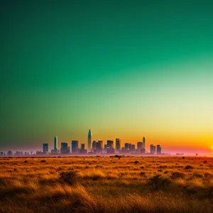 Vivid Summer Skyline Silhouette over Rural Meadow