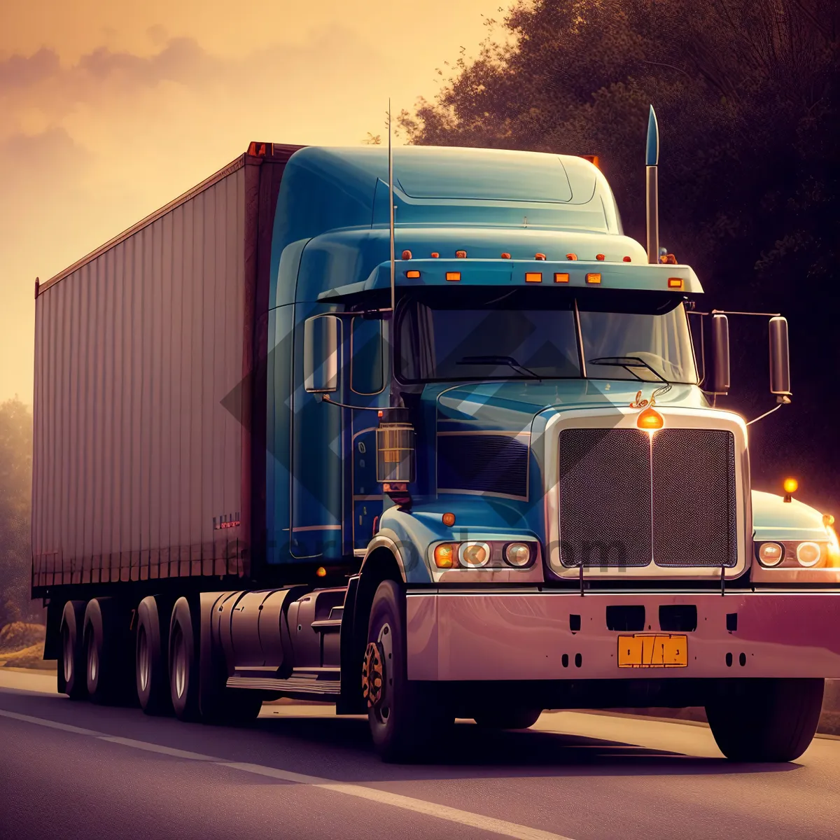 Picture of Heavy-duty truck hauling cargo on highway under cloudy sky