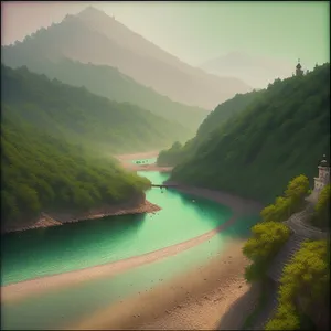 Serene Mountain River Amidst Lush Forest