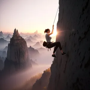 Sky-high Climber Conquers Majestic Mountain Landscape