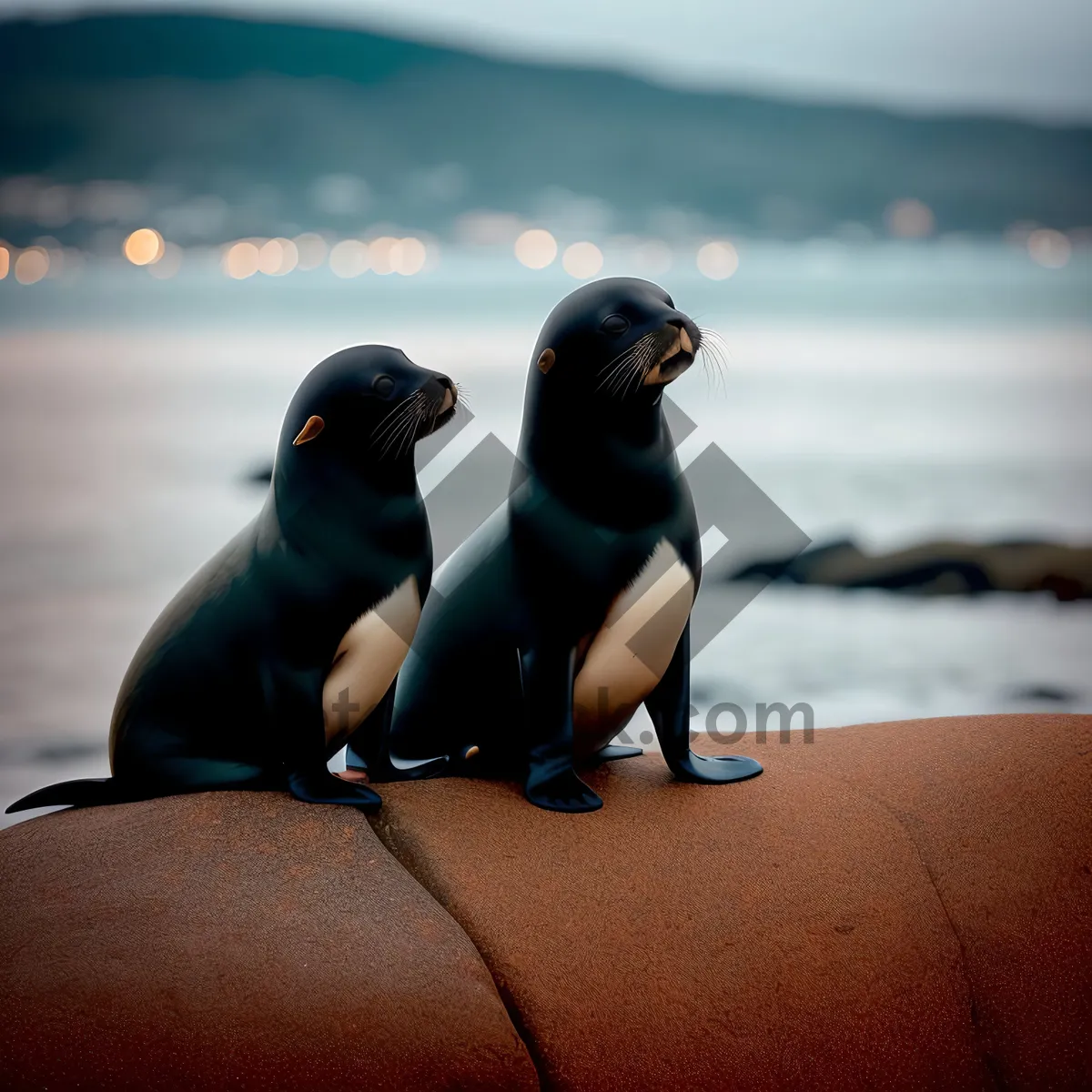 Picture of King Penguin basking on sandy beach