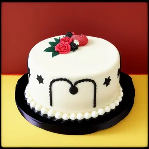 Delicious birthday cake with cream and fruit decoration