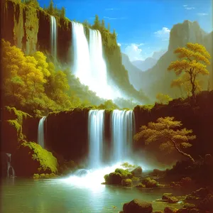 Majestic River Cascade in Enchanting Forest Setting