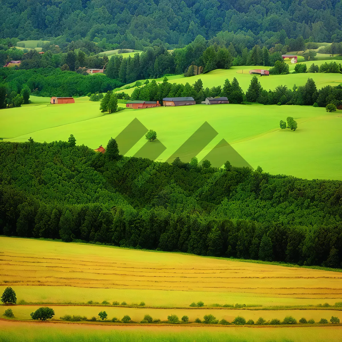 Picture of Vibrant Rapeseed Field with Lush Green Grass